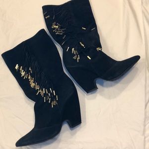 Madison Harding Gold Fringe Suede Boots!